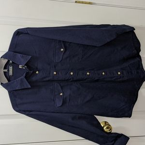 Manisha 100% Cotton Denim Button Up Shirt Navy Size L NWT